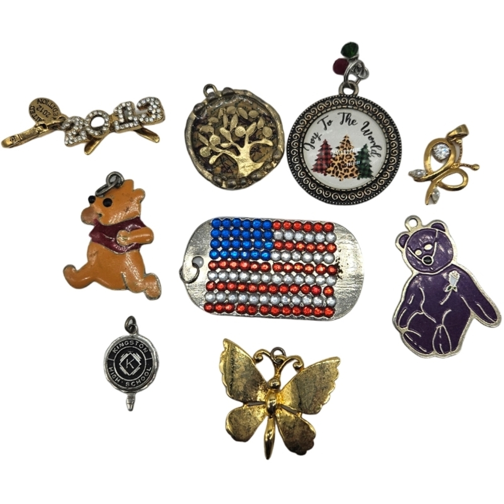 Lot 9 Pieces Pendants Charms Assorted Enamel Metal Designs